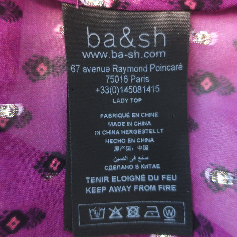 Ba&amp;sh Cabri Blouse Violet Printed Metallic Fil Coupe Chiffon Size Extra Small