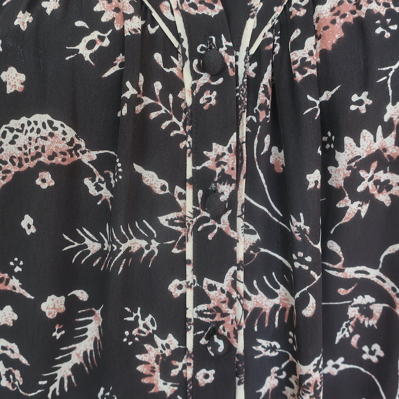 Ba&amp;sh Caia Half-Button Blouse Carbone Floral Print Size Small 3/4 Sleeve Top