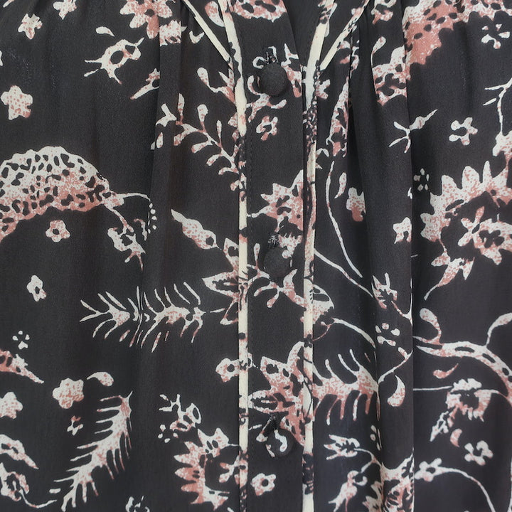 Ba&amp;sh Caia Half-Button Blouse Carbone Floral Print Size Small 3/4 Sleeve Top