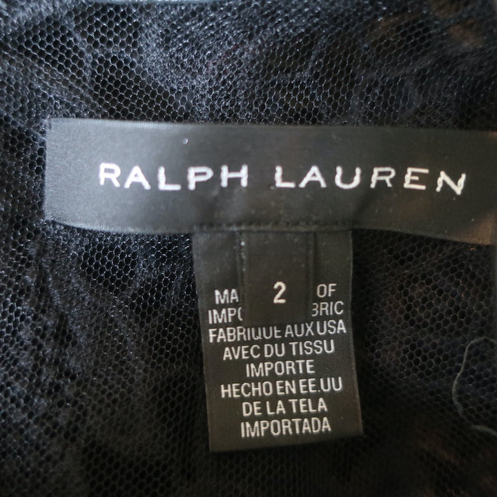 Ralph Lauren Black Label Lana Leather-Sleeve Lace Top Black Size 2