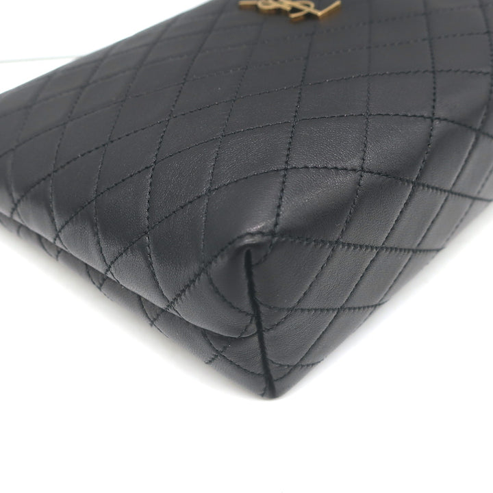 Saint Laurent Gaby Cosmetic Pouch Black Quilted Leather Small Clutch NEW