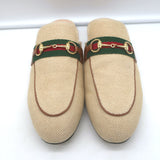 Gucci Charlotte Princetown Horsebit Web Mules Beige Canvas Size 38