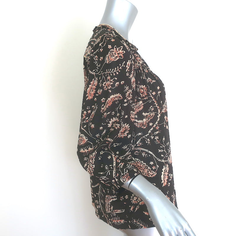 Ba&amp;sh Caia Half-Button Blouse Carbone Floral Print Size Small 3/4 Sleeve Top