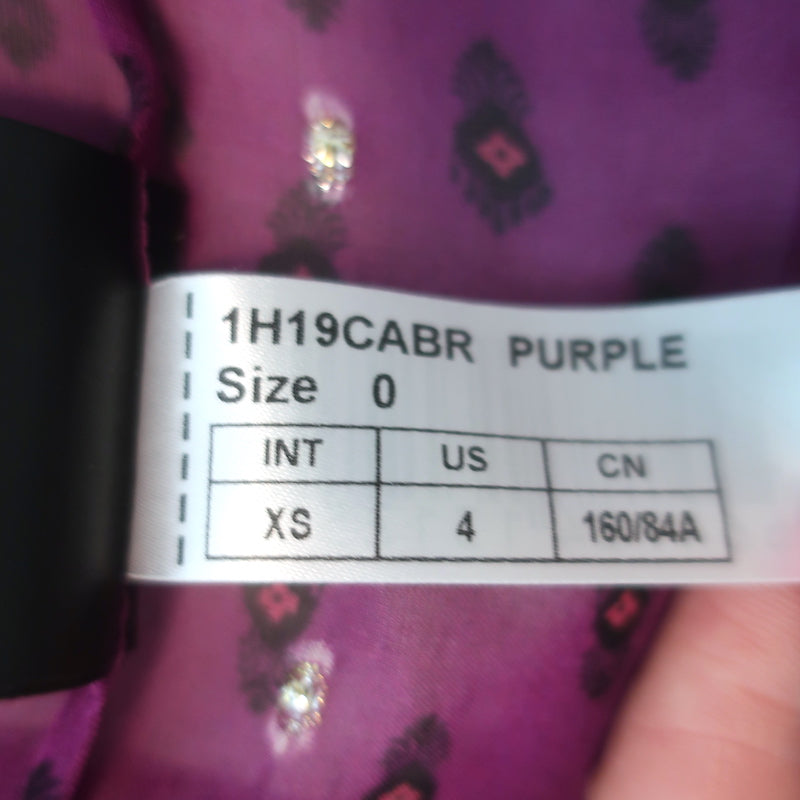 Ba&amp;sh Cabri Blouse Violet Printed Metallic Fil Coupe Chiffon Size Extra Small