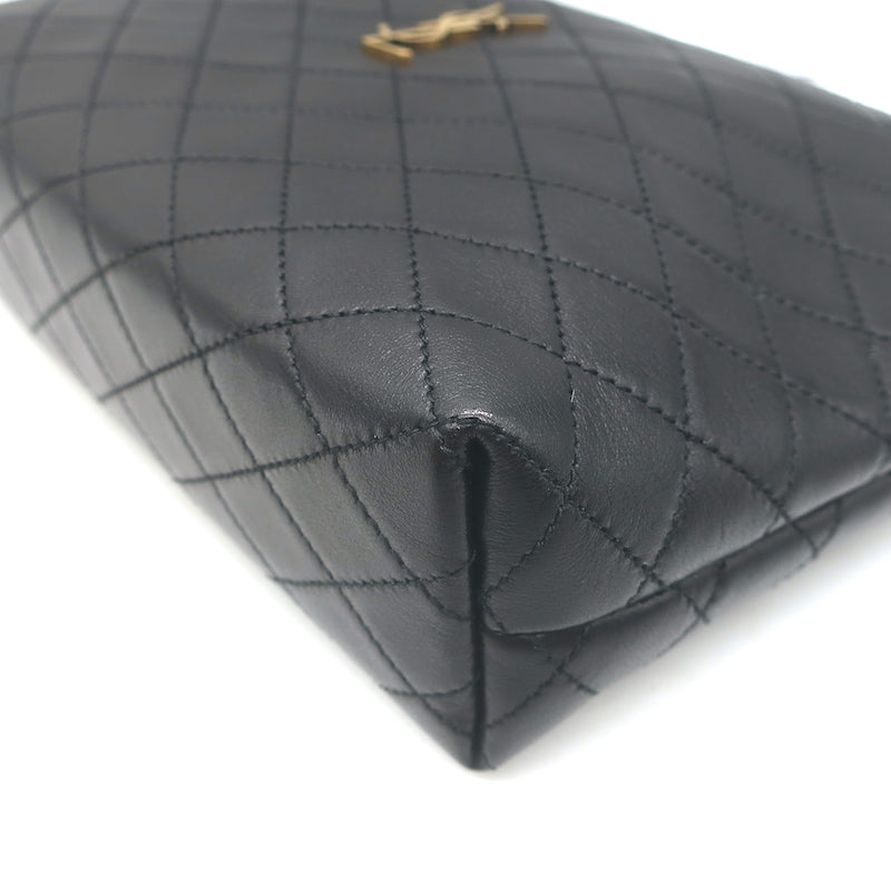 Saint Laurent Gaby Cosmetic Pouch Black Quilted Leather Small Clutch NEW