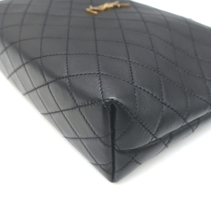 Saint Laurent Gaby Cosmetic Pouch Black Quilted Leather Small Clutch NEW