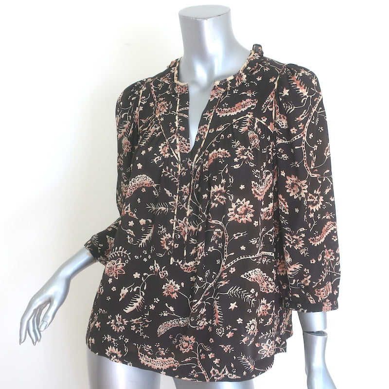Ba&amp;sh Caia Half-Button Blouse Carbone Floral Print Size Small 3/4 Sleeve Top