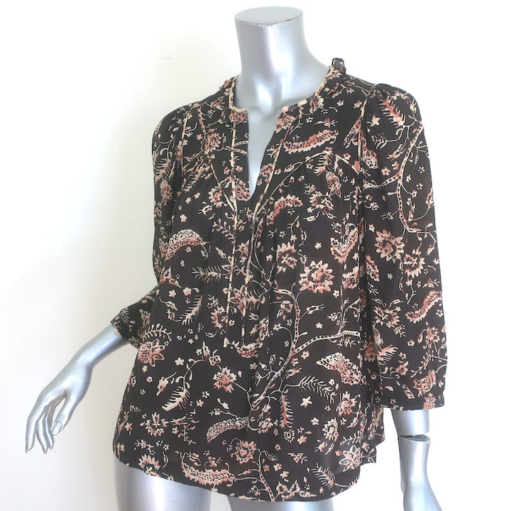 Ba&amp;sh Caia Half-Button Blouse Carbone Floral Print Size Small 3/4 Sleeve Top