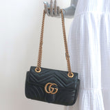 Gucci GG Marmont Mini Shoulder Bag Black Matelasse Leather Chain Strap Crossbody