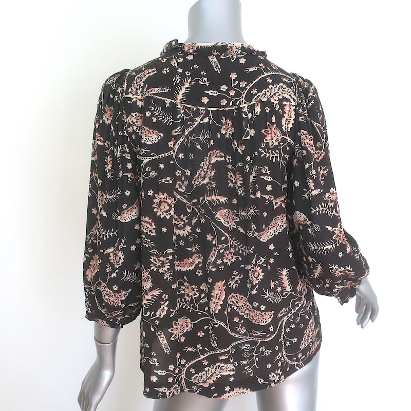 Ba&amp;sh Caia Half-Button Blouse Carbone Floral Print Size Small 3/4 Sleeve Top