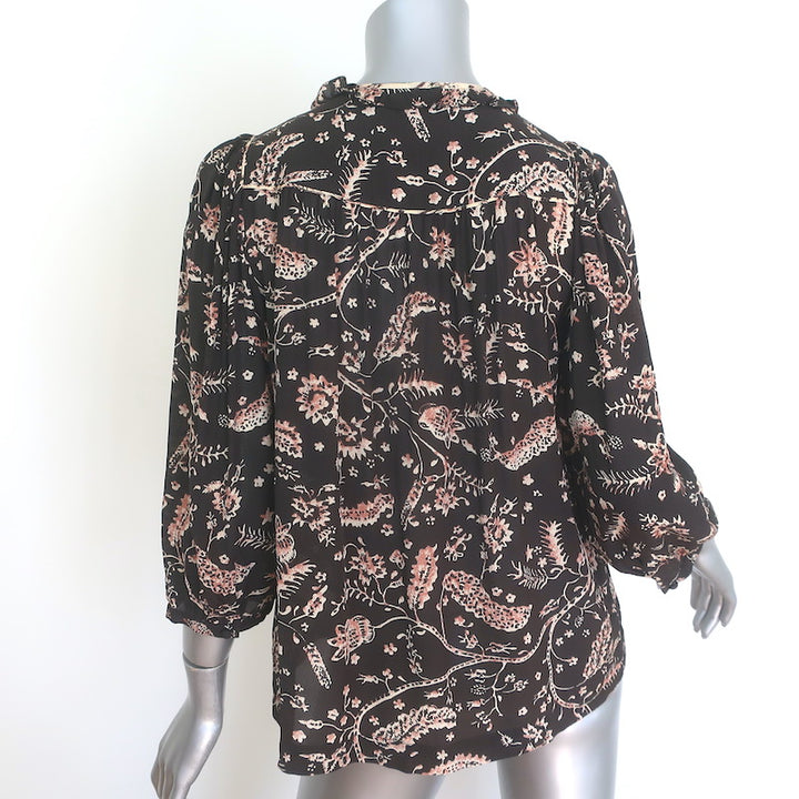 Ba&amp;sh Caia Half-Button Blouse Carbone Floral Print Size Small 3/4 Sleeve Top