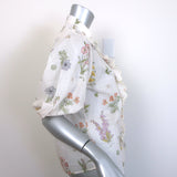 Zimmermann Jeannie Scalloped Puff Sleeve Blouse White Floral Print Cotton Size 2