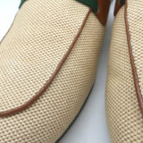 Gucci Charlotte Princetown Horsebit Web Mules Beige Canvas Size 38