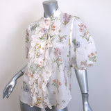 Zimmermann Jeannie Scalloped Puff Sleeve Blouse White Floral Print Cotton Size 2