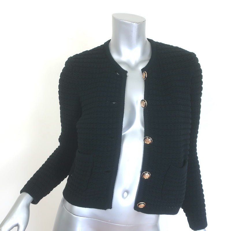 Ba&amp;sh Gaspard Cardigan Black Cotton-Blend Ribbed Knit Size 0