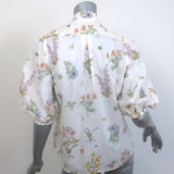 Zimmermann Jeannie Scalloped Puff Sleeve Blouse White Floral Print Cotton Size 2