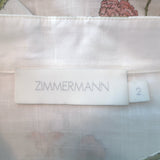 Zimmermann Jeannie Scalloped Puff Sleeve Blouse White Floral Print Cotton Size 2
