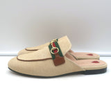Gucci Charlotte Princetown Horsebit Web Mules Beige Canvas Size 38