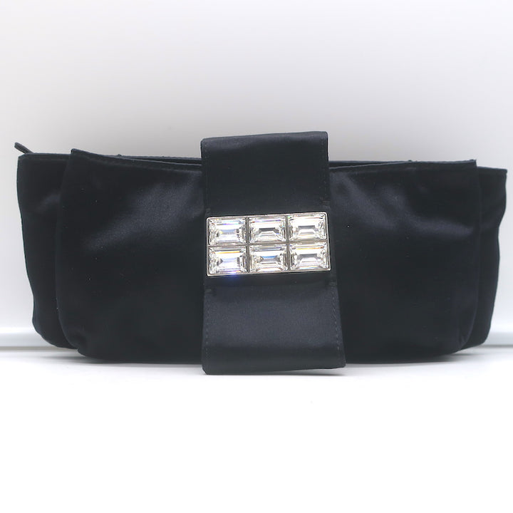 Stuart Weitzman Crystal-Embellished Satin Clutch Black Small Bag