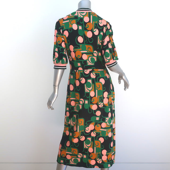 La DoubleJ Snug Dress Deco Print Milano Jersey Size Large Short Sleeve Midi