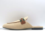 Gucci Charlotte Princetown Horsebit Web Mules Beige Canvas Size 38