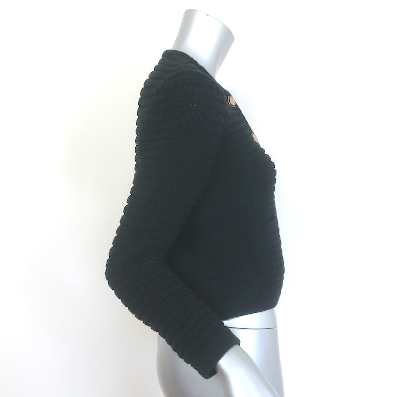 Ba&amp;sh Gaspard Cardigan Black Cotton-Blend Ribbed Knit Size 0