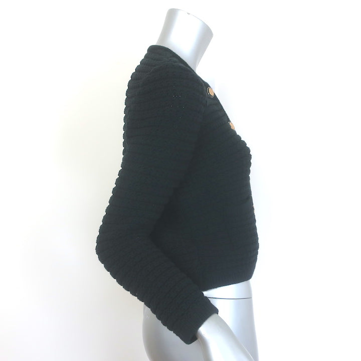 Ba&amp;sh Gaspard Cardigan Black Cotton-Blend Ribbed Knit Size 0