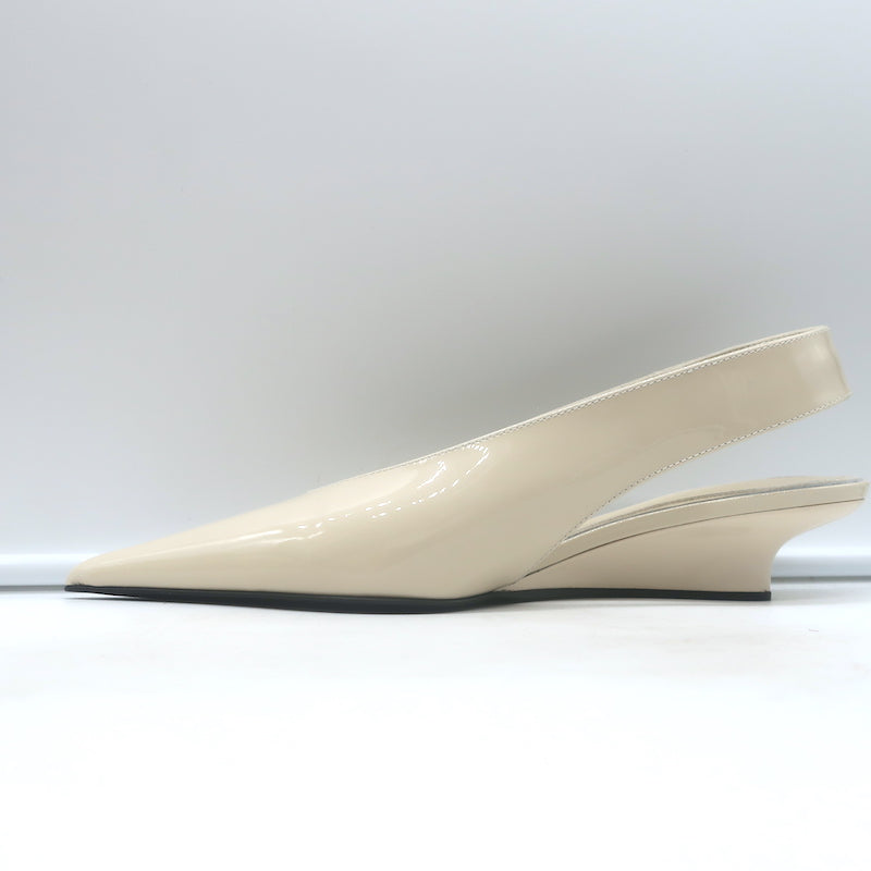 Toteme The Wedge Heel Pointed Toe Slingback Pumps Ivory Patent Size 38 NEW