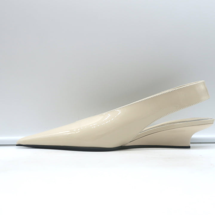 Toteme The Wedge Heel Pointed Toe Slingback Pumps Ivory Patent Size 38 NEW