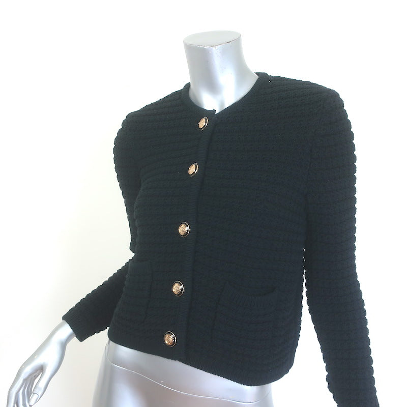 Ba&amp;sh Gaspard Cardigan Black Cotton-Blend Ribbed Knit Size 0