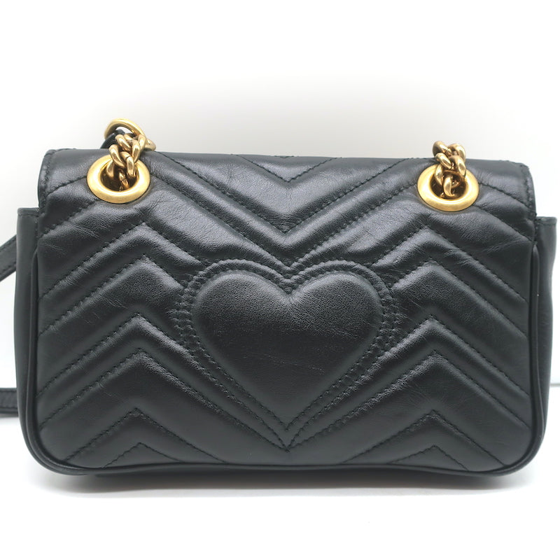 Gucci GG Marmont Mini Shoulder Bag Black Matelasse Leather Chain Strap Crossbody