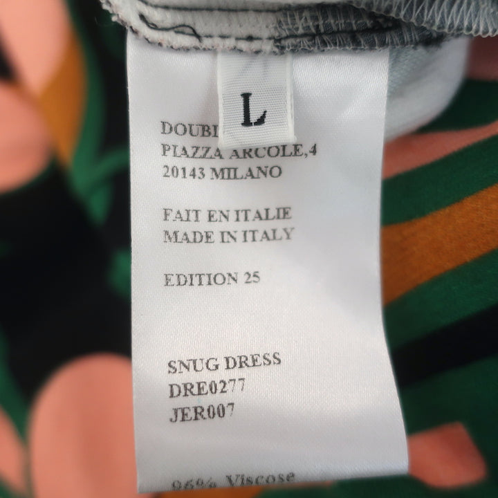 La DoubleJ Snug Dress Deco Print Milano Jersey Size Large Short Sleeve Midi