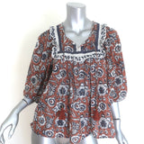 Cleobella Amy Tassel-Tie Blouse Sienna Block Print Cotton Size Extra Small