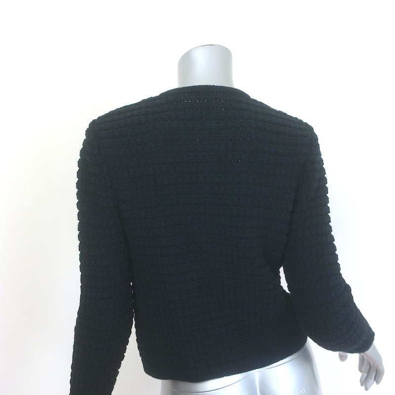 Ba&amp;sh Gaspard Cardigan Black Cotton-Blend Ribbed Knit Size 0