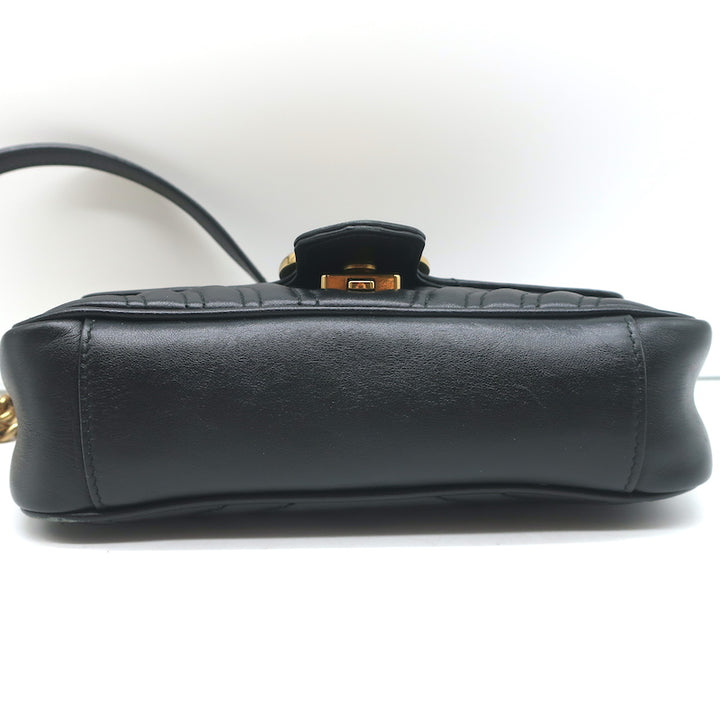 Gucci GG Marmont Mini Shoulder Bag Black Matelasse Leather Chain Strap Crossbody