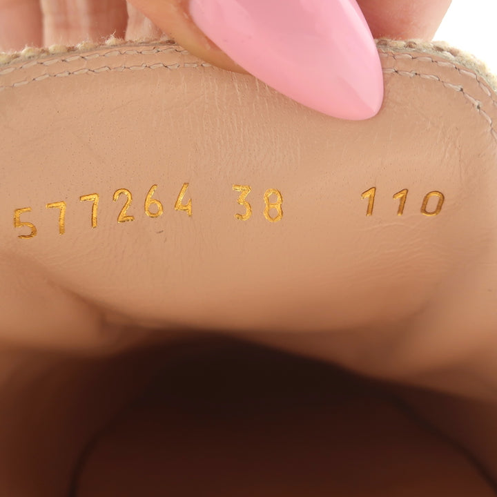 Gucci Charlotte Princetown Horsebit Web Mules Beige Canvas Size 38
