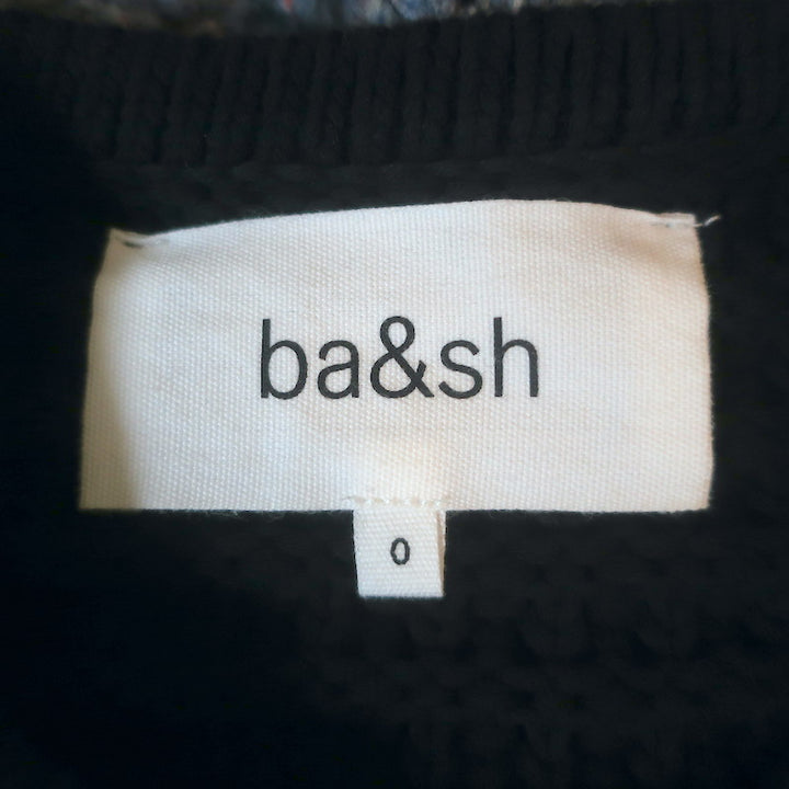 Ba&amp;sh Gaspard Cardigan Black Cotton-Blend Ribbed Knit Size 0