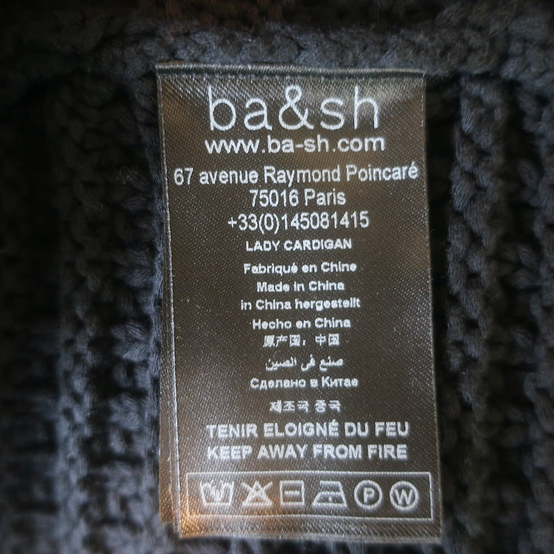 Ba&amp;sh Gaspard Cardigan Black Cotton-Blend Ribbed Knit Size 0