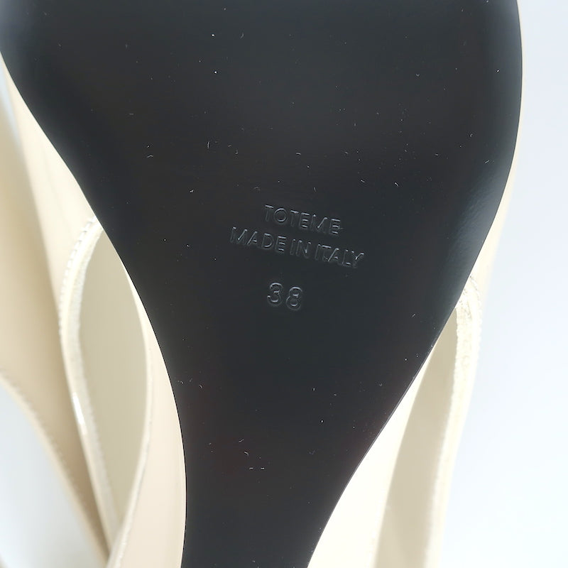 Toteme The Wedge Heel Pointed Toe Slingback Pumps Ivory Patent Size 38 NEW