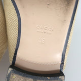 Gucci Charlotte Princetown Horsebit Web Mules Beige Canvas Size 38
