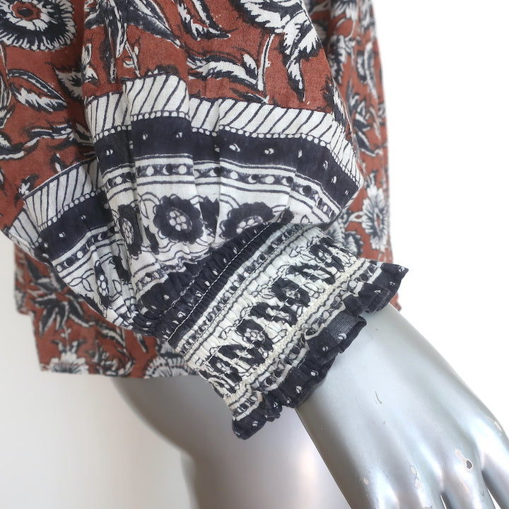 Cleobella Amy Tassel-Tie Blouse Sienna Block Print Cotton Size Extra Small