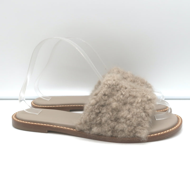 Gabriela Hearst Ballast Boucle Cashmere Slide Sandals Taupe Size 37
