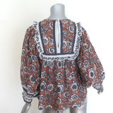 Cleobella Amy Tassel-Tie Blouse Sienna Block Print Cotton Size Extra Small