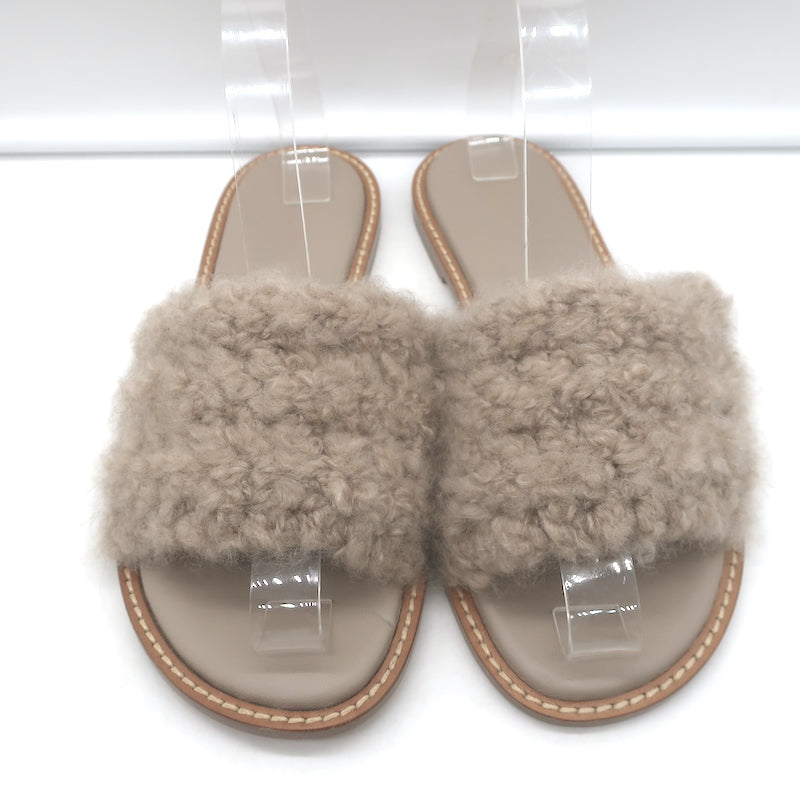Gabriela Hearst Ballast Boucle Cashmere Slide Sandals Taupe Size 37