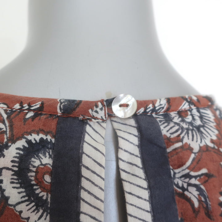 Cleobella Amy Tassel-Tie Blouse Sienna Block Print Cotton Size Extra Small