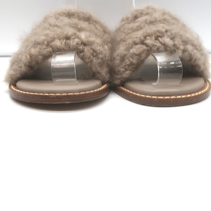 Gabriela Hearst Ballast Boucle Cashmere Slide Sandals Taupe Size 37