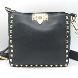 Valentino Rockstud Mini Hobo Crossbody Bag Black Grained Leather
