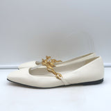 Jimmy Choo Diamond Tilda Chain-Strap Ballet Flats Cream Leather Size 38.5
