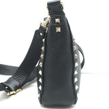Valentino Rockstud Mini Hobo Crossbody Bag Black Grained Leather