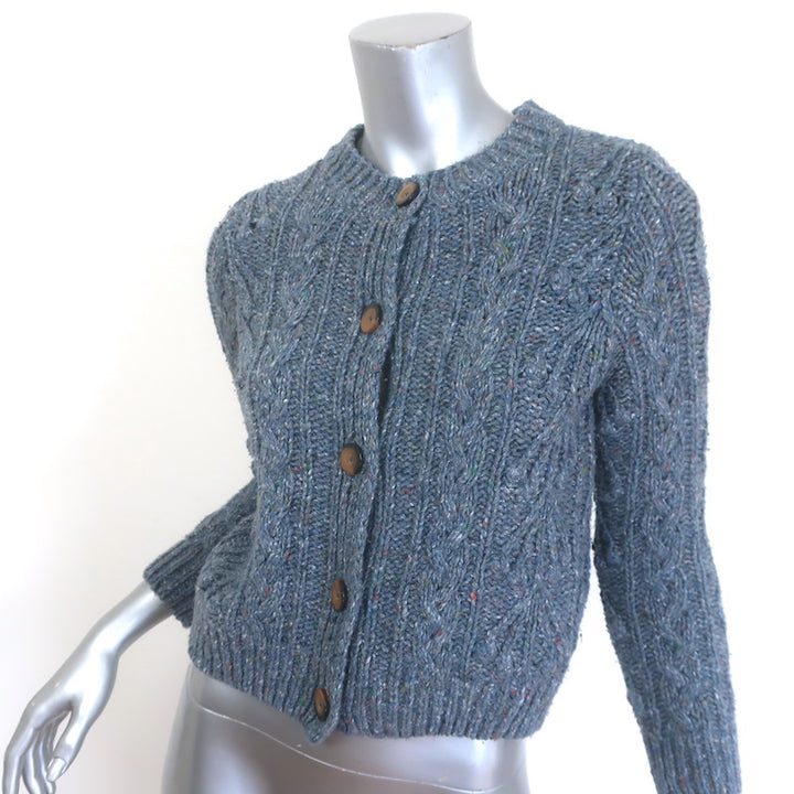 Doen Verona Cable Knit Cardigan Larkspur Blue Wool-Blend Size Extra Small